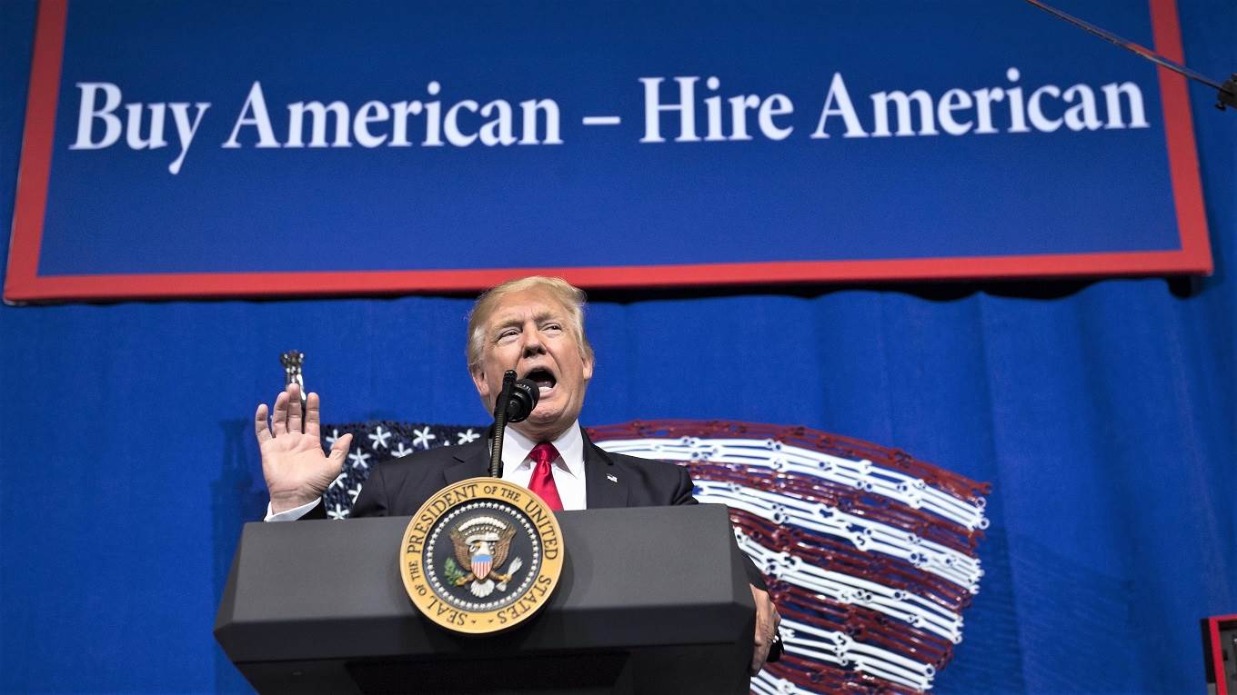 US President Donald Trump speaks after touring Snap-On Tools in Kenosha, Wisconsin