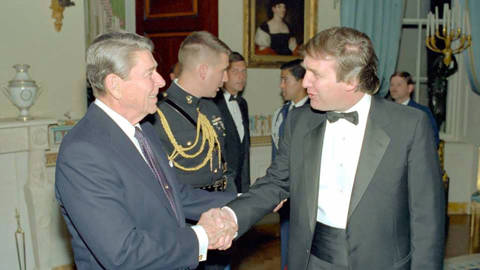 Donald Trump and President Ronald Reagan meet at a 1985 White House reception