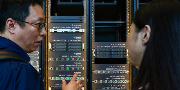 A display of NVIDIA’s MGX AI Factory ecosystem at Computex Taipei, showing multiple modular AI server and data center systems from different partners, arranged as a coordinated infrastructure showcase representing the broader AI hardware ecosystem.