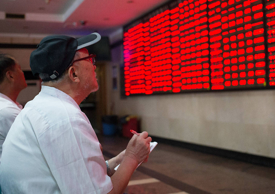 China stock market board man
