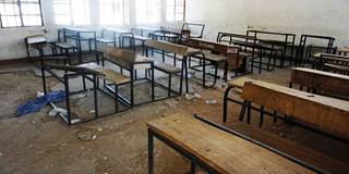 A classroom deserted by students after Boko Haram Islamists kidnapped 110 school girls