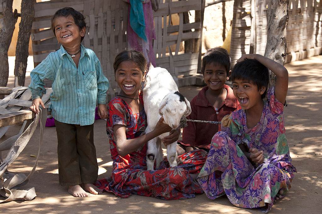 Indian children in typical Rajasthani village