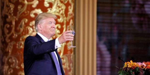 President Donald Trump attends a state dinner at the Great Hall of the People