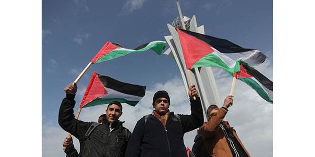 Palestinians holding flags