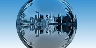 Abstract image of urban skyline in an orb.