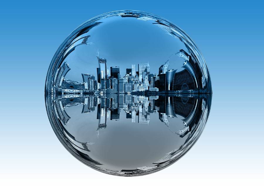 Abstract image of urban skyline in an orb.