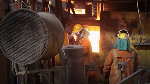 Workers make steel at the NLMK Indiana mill 
