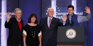  Vice President Mike Pence (3rd L) and his wife Karen Pence, Senate Majority Leader Mitch McConnell (R-KY) (L) and Speaker of the House Paul Ryan 