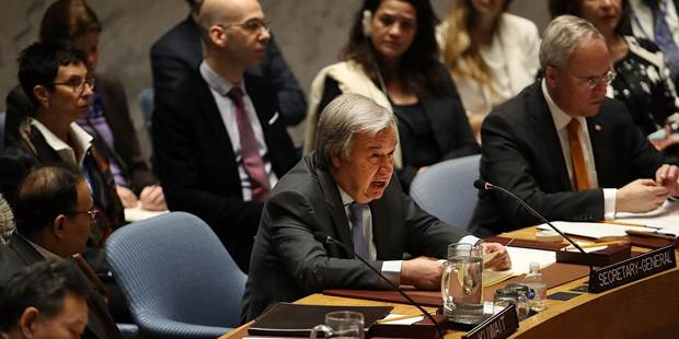 UN Secretary-General Antonio Guterres addresses the assembly during a UN Security Council meeting
