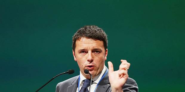 PD Secretary Matteo Renzi speaks during the Italian Social Democratic Party PD National Assembly on December 15, 2013 in Milan, Italy