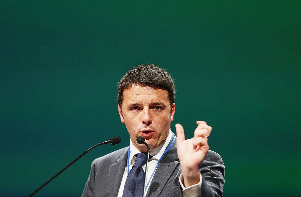 PD Secretary Matteo Renzi speaks during the Italian Social Democratic Party PD National Assembly on December 15, 2013 in Milan, Italy