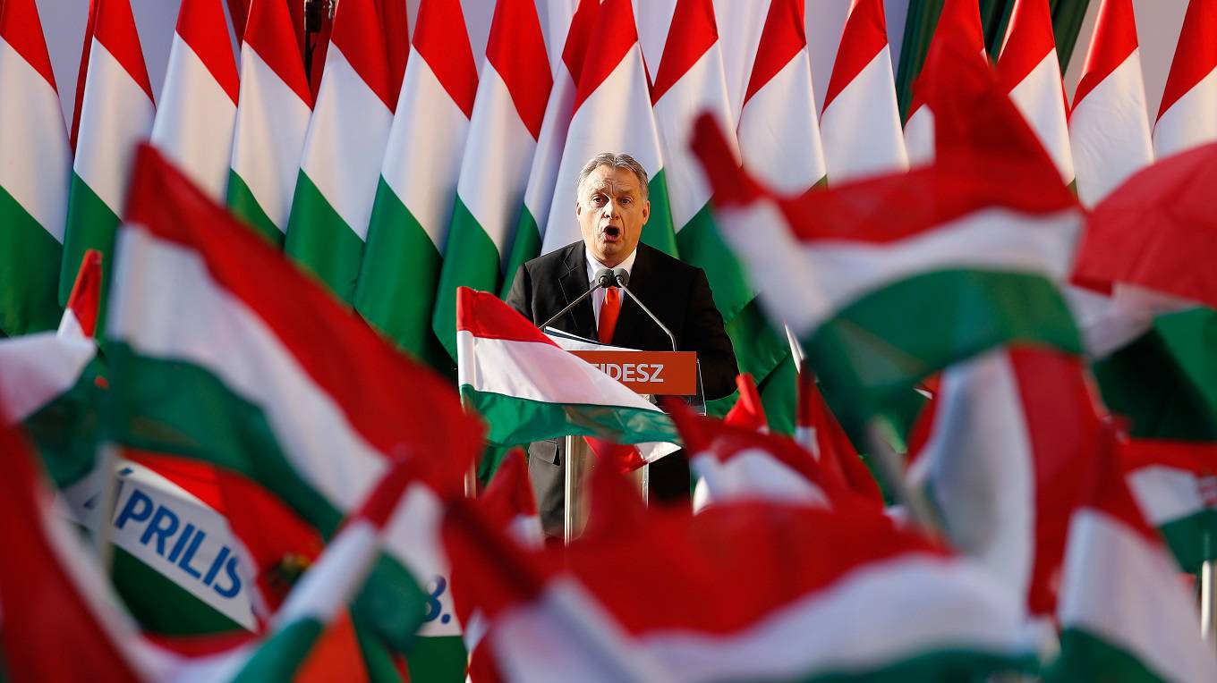Hungarian Prime Minister Viktor Orban attends his Fidesz party campaign closing rally