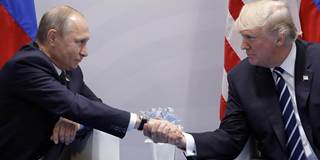  Russia's President Vladimir Putin and US President Donald Trump shake hands