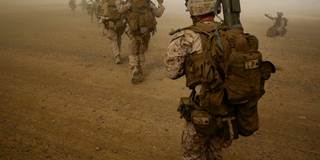 US Marines march afghanistan desert