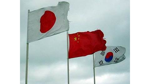 Japan Korea China flags