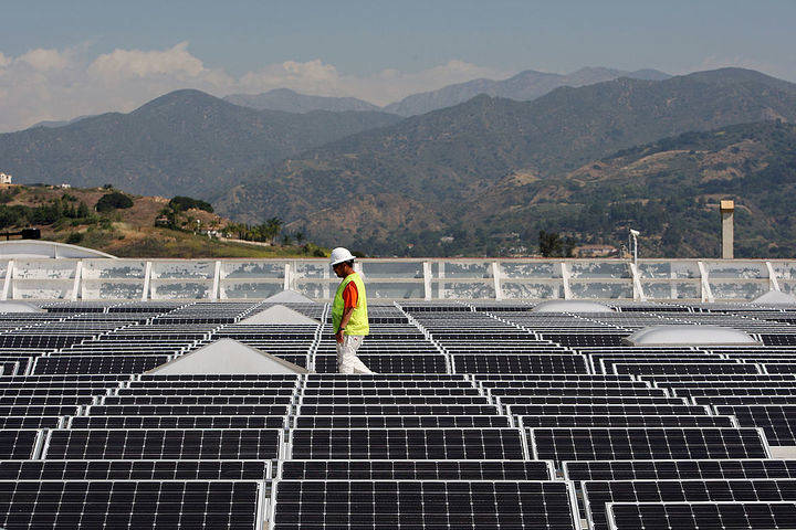 Solar panels in mountains