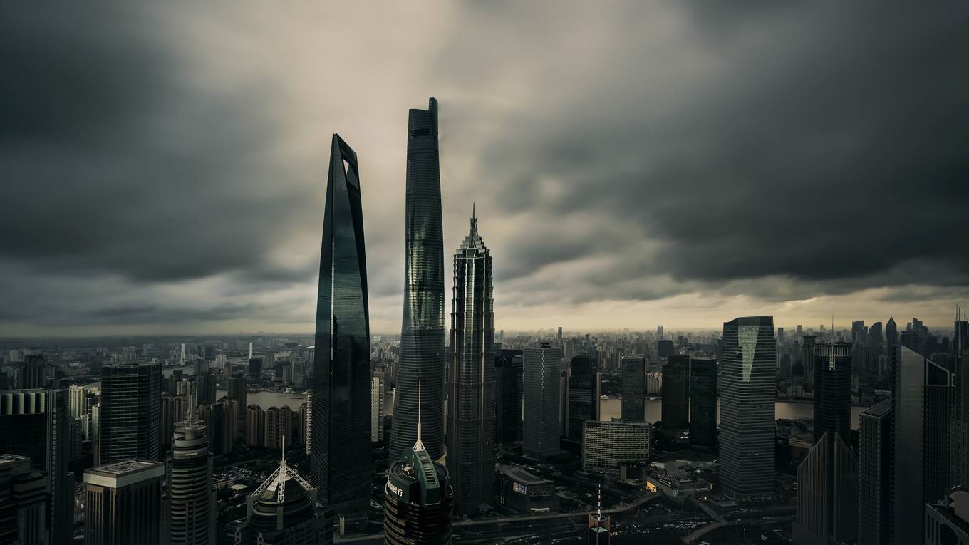 shanghai skyline dark sky