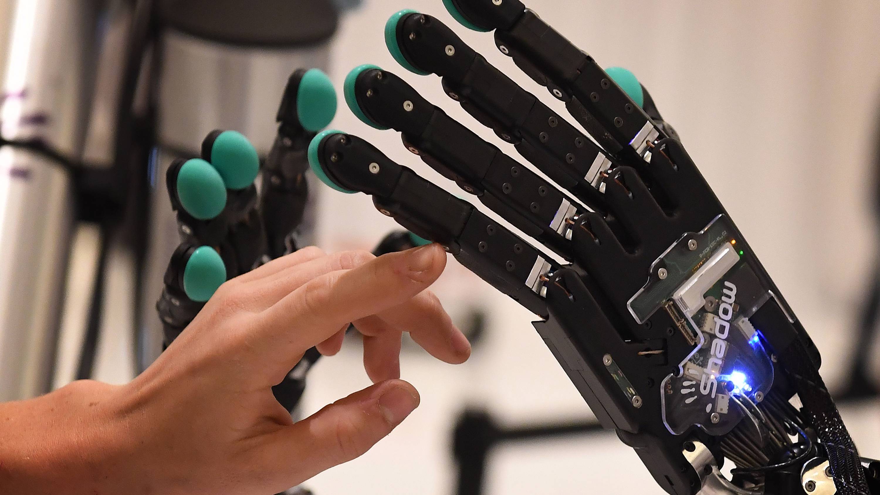 acemoglu20_MARK RALSTONAFP via Getty Images_humanrobothand