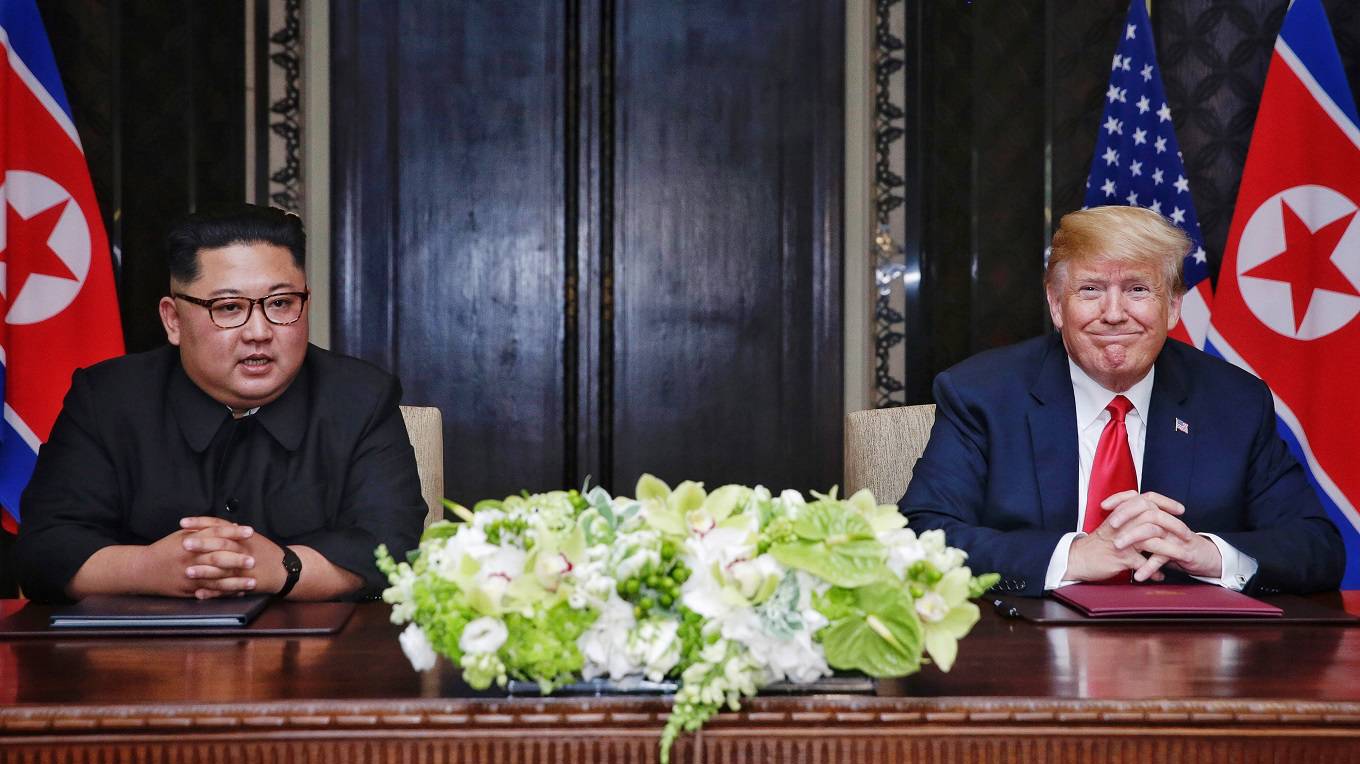 North Korean leader Kim Jong-un with U.S. President Donald Trump