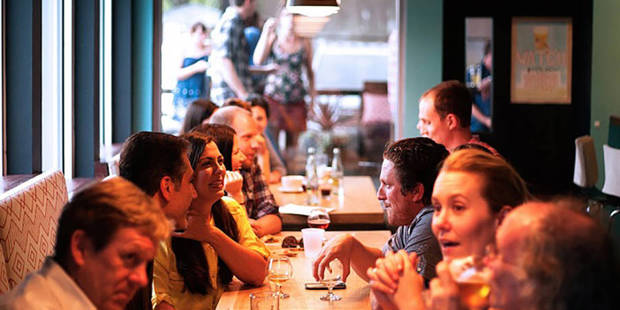 People talking in restaurant