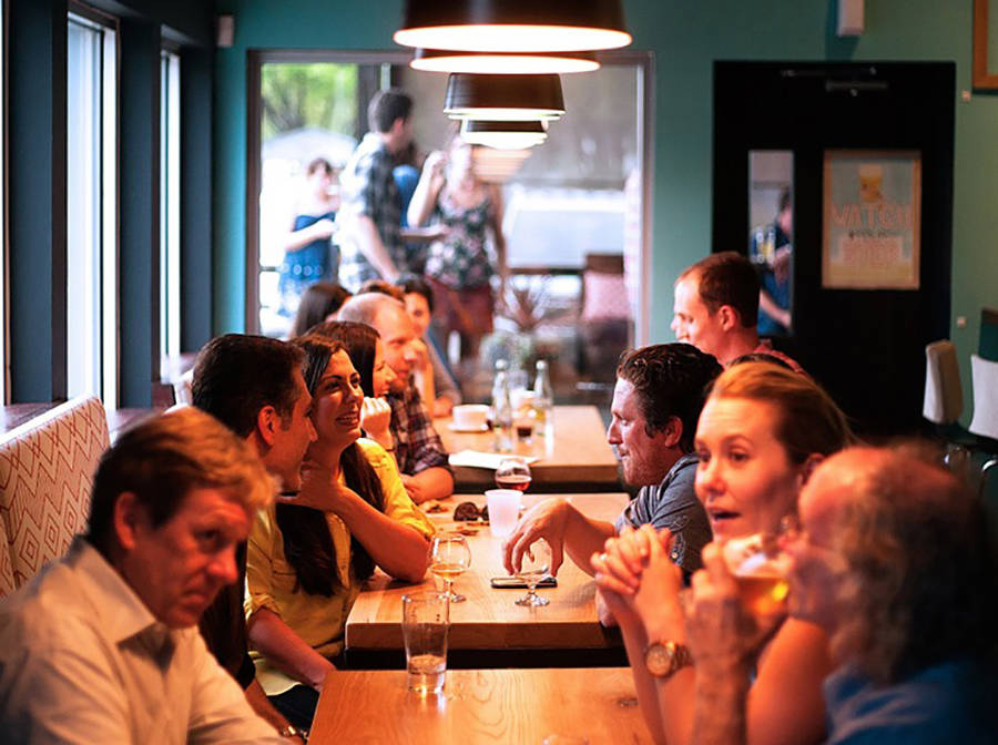 People talking in restaurant