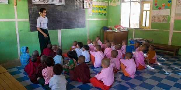 Elementary students in a classroom at the public school
