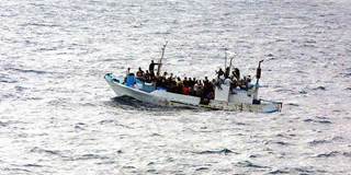 Refugee boat in Mediterranean