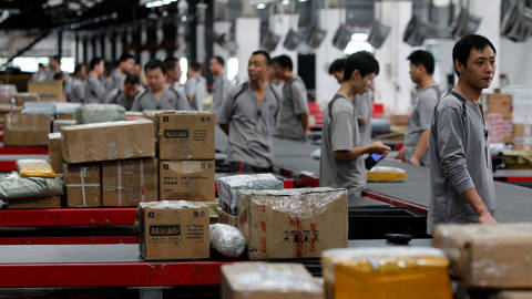 Workers distribute packs