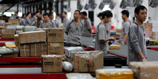 Workers distribute packs