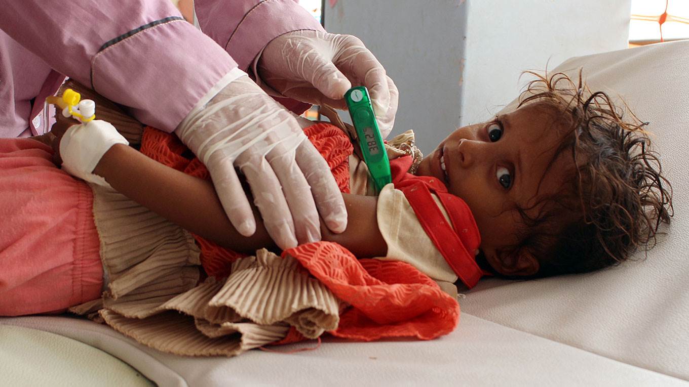 A Yemeni child suspected of being infected with cholera