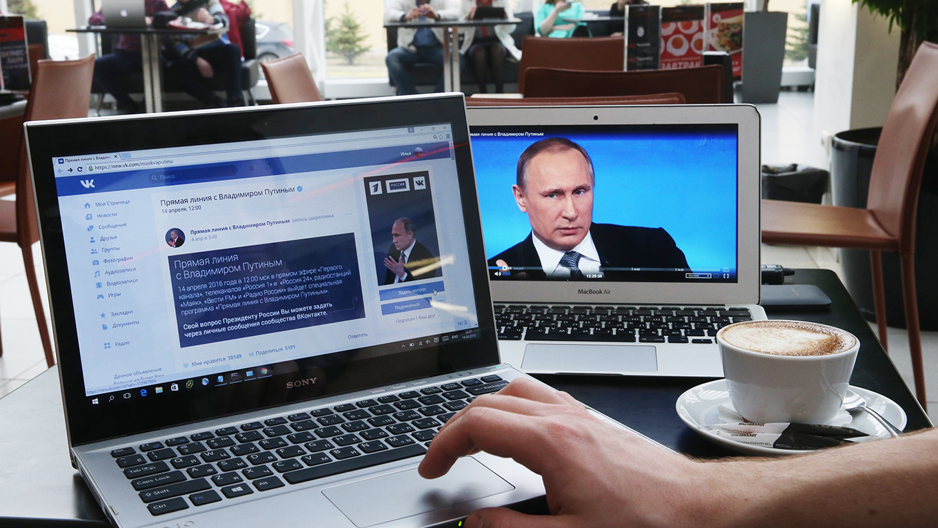 Watching a live broadcast of Russian President Vladimir Putin's annual question session