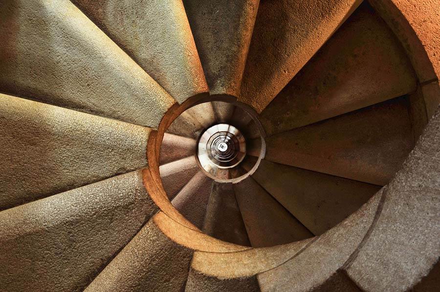 Staircase viewed top-down to reveal Fibonacci spiral.