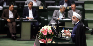  Iranian President Hassan Rouhani delivers a speech