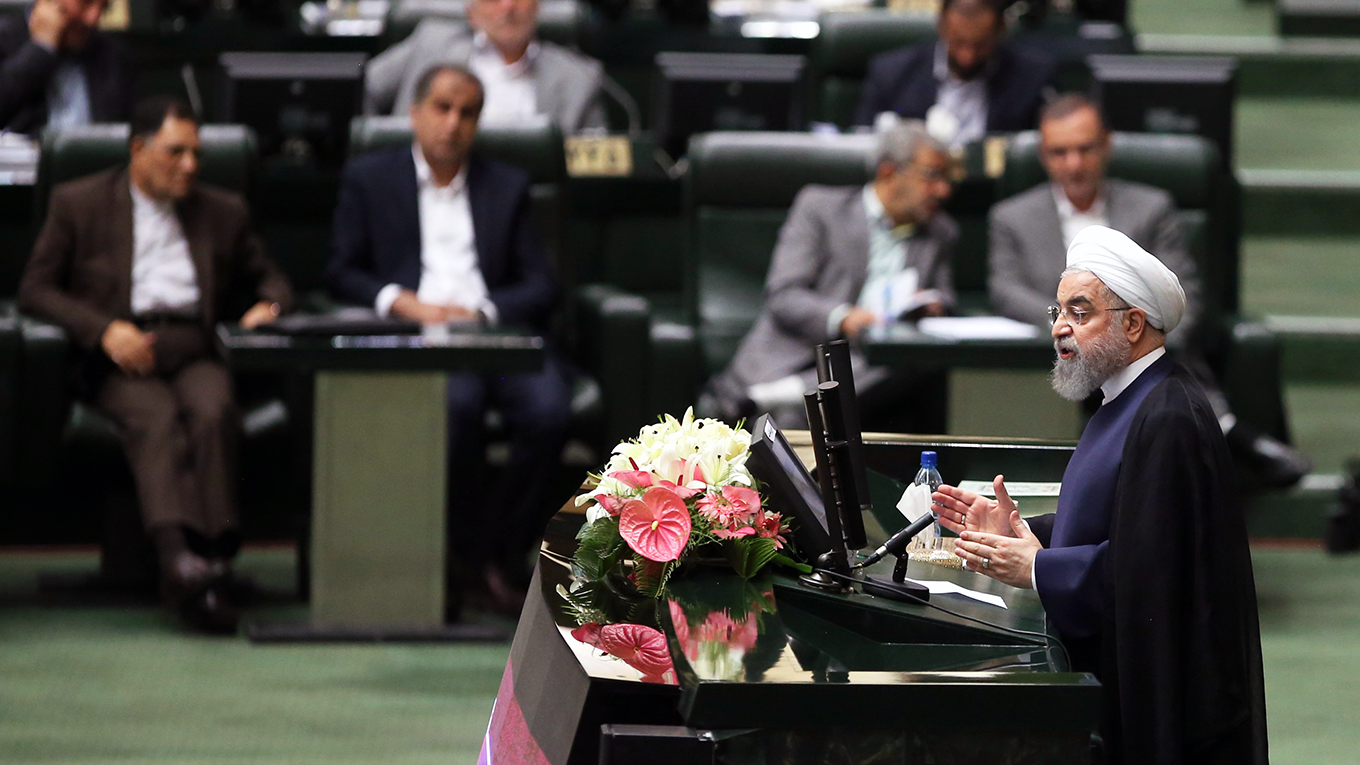 Iranian President Hassan Rouhani delivers a speech