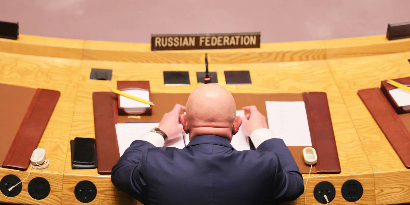 Russia's representative to the UN at a UN meeting