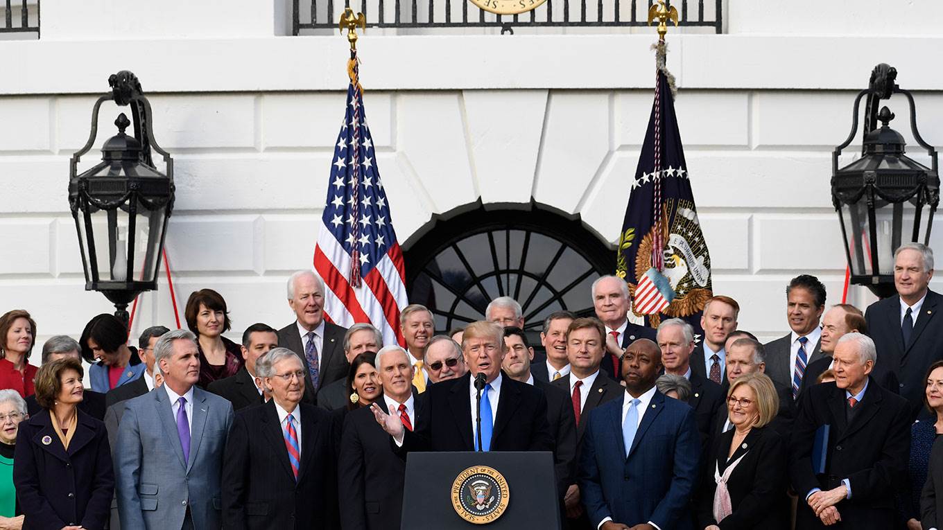 US President Donald Trump speaks about the passage of tax reform legislation