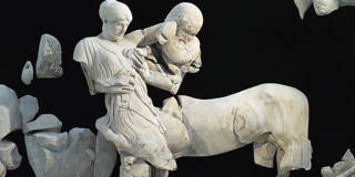 Ancient Greek sculpture depicting the centaur Eurytion attempting to abduct a woman.