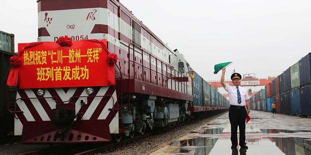 A freight train, carrying goods from China, departs for Vietnam