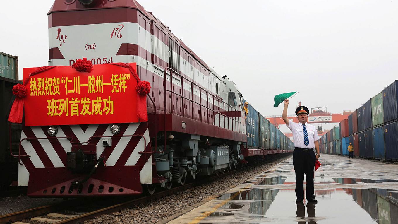 A freight train, carrying goods from China, departs for Vietnam