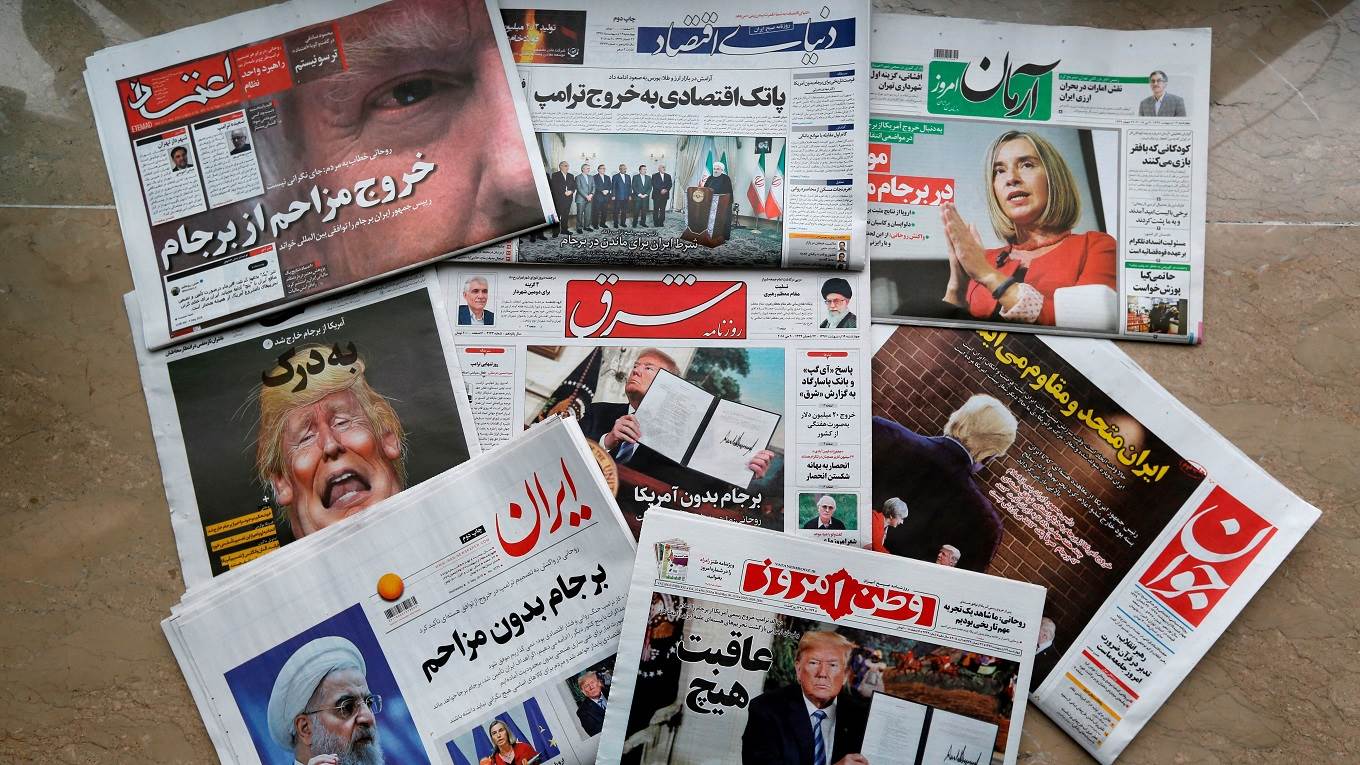 Newspapers in Tehran on May 9, 2018 headline the US' withdrawal from the nuclear deal