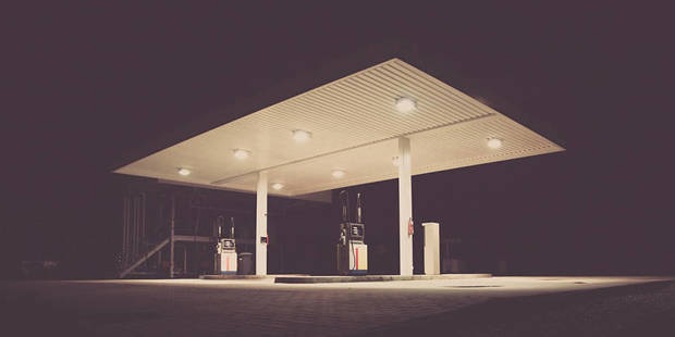 Empty gas station at night
