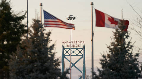 US and Canada flags by Ambassador Bridge