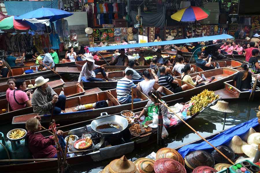 Crowded river in Vietnam