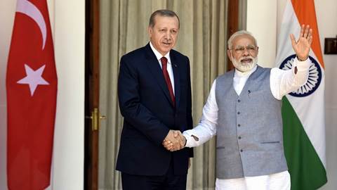 Prime Minister Narendra Modi shakes hand with Turkish President Recep Tayyip Erdogan