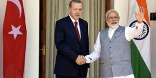 Prime Minister Narendra Modi shakes hand with Turkish President Recep Tayyip Erdogan
