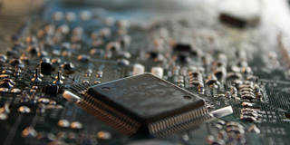 Closeup of computer chip and processor.
