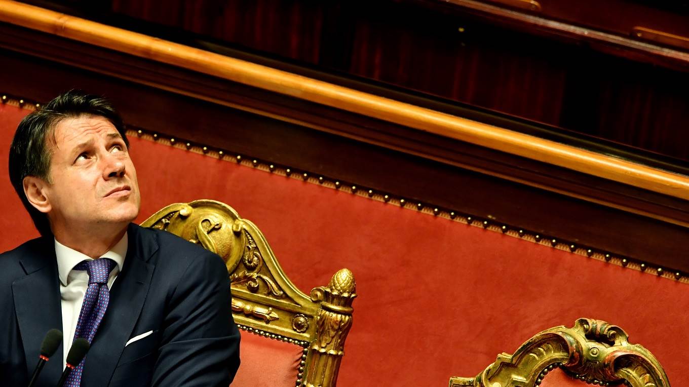 Italys Prime Minister Giuseppe Conte looks on during a confidence debate at the Senate