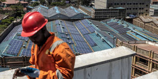 Solar panels being installed in Nairobi.