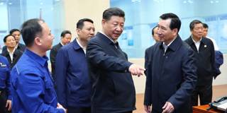 Chinese President Xi Jinping visits the power plant central control room during an inspection