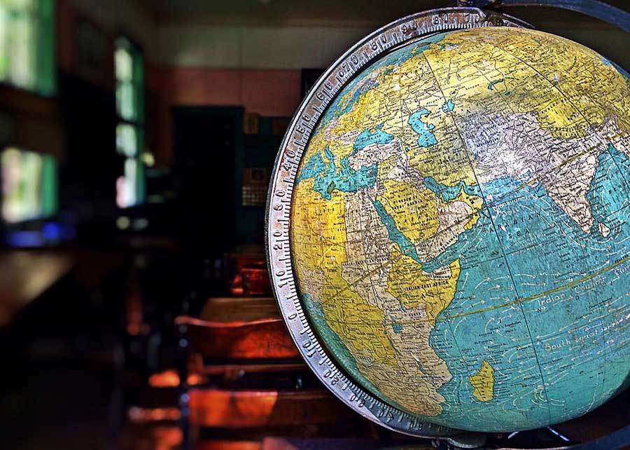 Globe facing east